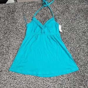 Y2k Mallcore Express Teal Halter Babydoll Tank Top Ruffle Women S festival Chic